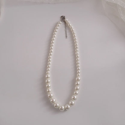Glass Bead Necklace – White & Silver-Tone