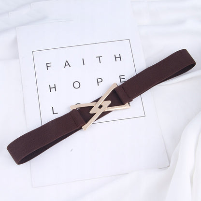 Women's Brown Elastic Belt — Elegant Coat Accessory