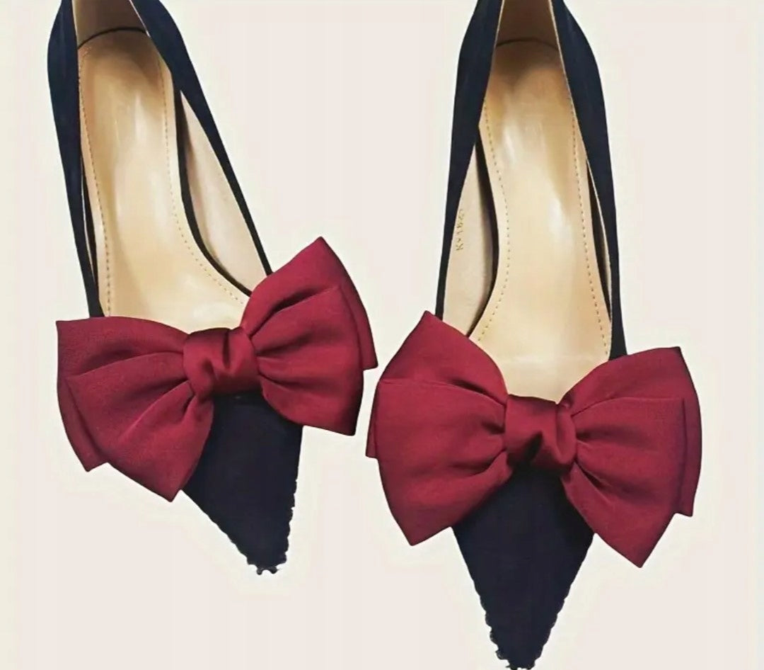 Clips de chaussures à nœuds en satin – bordeaux