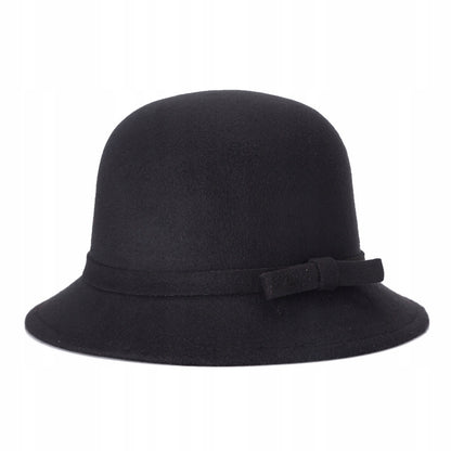 czarny KAPELUSZ damski typu BUCKET elegancki CYLINDER do płaszcza szykowny