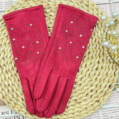 Women's Suede-Effect Gloves – Red