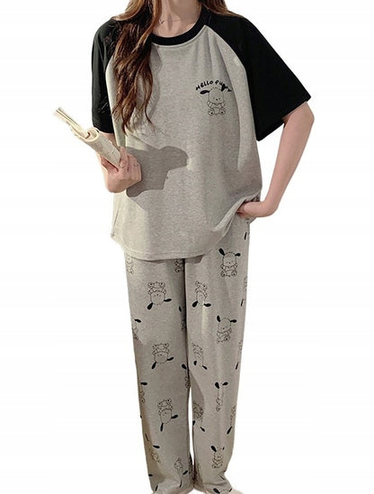 Women's Grey and Black Pyjamas — Top and Long Trousers