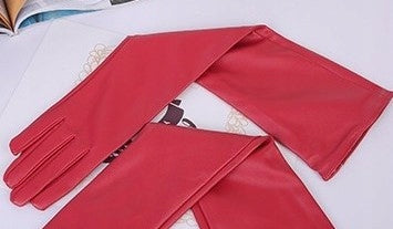 Dlouhé dámské rukavice z umělé kůže – červené