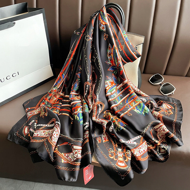 Women's Elegant Large Silk-Effect Scarf — Beautiful, Sophisticated Style, 180×90 cm