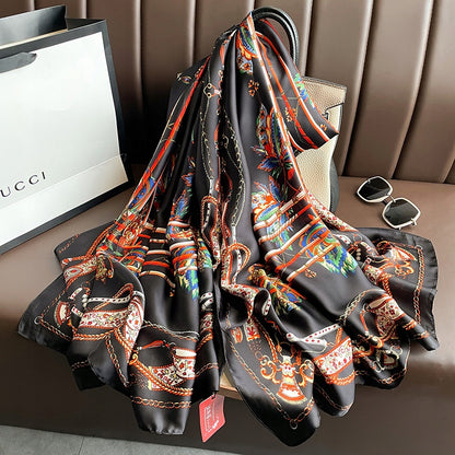Women's Elegant Large Silk-Effect Scarf — Beautiful, Sophisticated Style, 180×90 cm