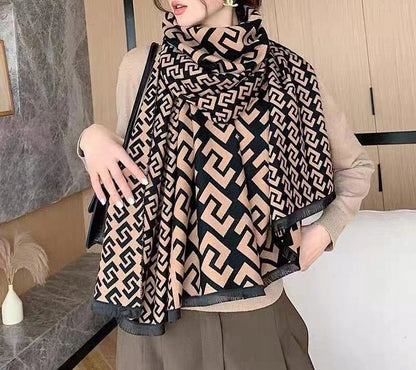 Damen-Winterschal 180 × 66 cm – beige und schwarz