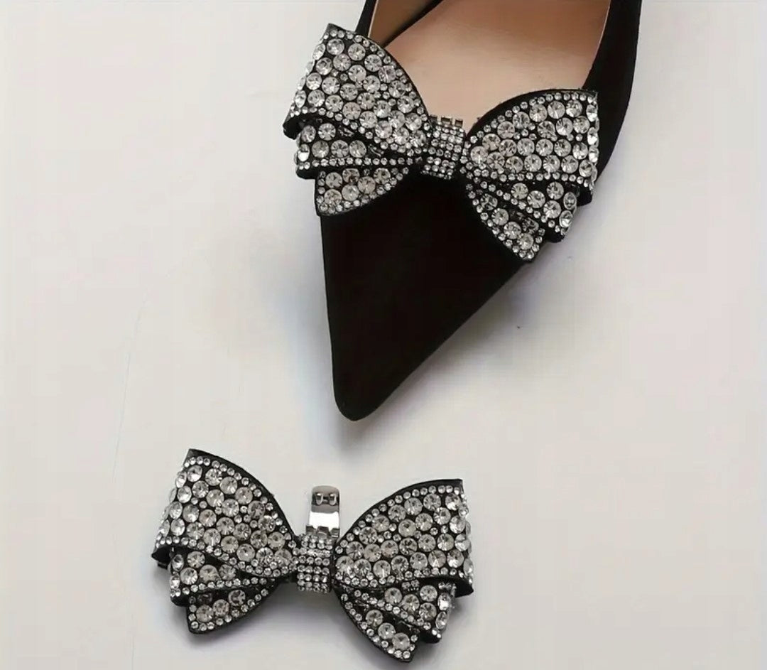 Cubic Zirconia Bow Shoe Clips — Elegant Decorations for High Heels