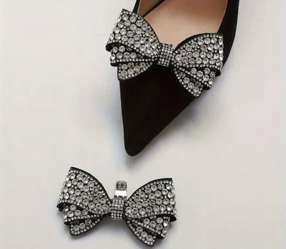 Cubic Zirconia Bow Shoe Clips — Elegant Decorations for High Heels