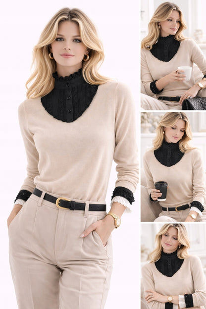 Cuello desmontable de encaje de mujer – negro