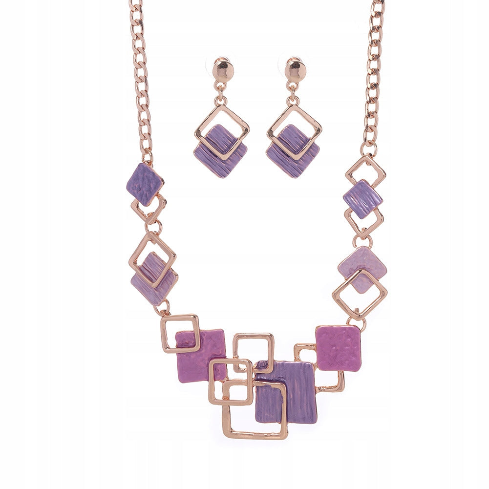 Schmuckset: Halskette und Ohrringe – goldfarben und heidefarben