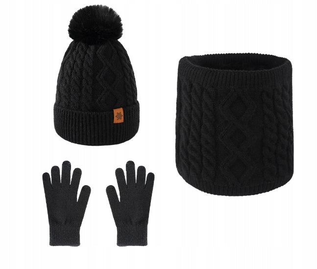 Set de iarnă: căciulă, fular tubular și mănuși – negru