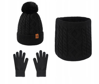 Set de iarnă: căciulă, fular tubular și mănuși – negru