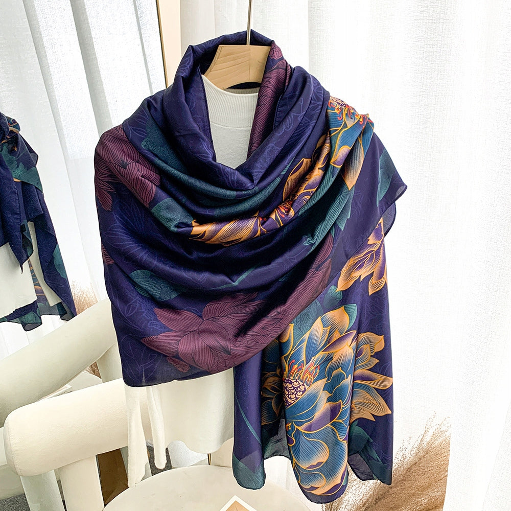 Silk-Effect Scarf 180 × 90 cm – Navy