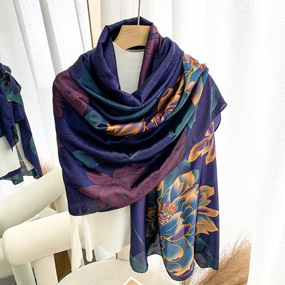 Silk-Effect Scarf 180 × 90 cm – Navy