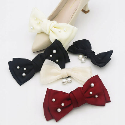 Satin Bow Shoe Clips – Burgundy