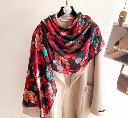 Silk-Effect Scarf 180 × 90 cm – Black & White