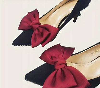 Clips de chaussures à nœuds en satin – bordeaux