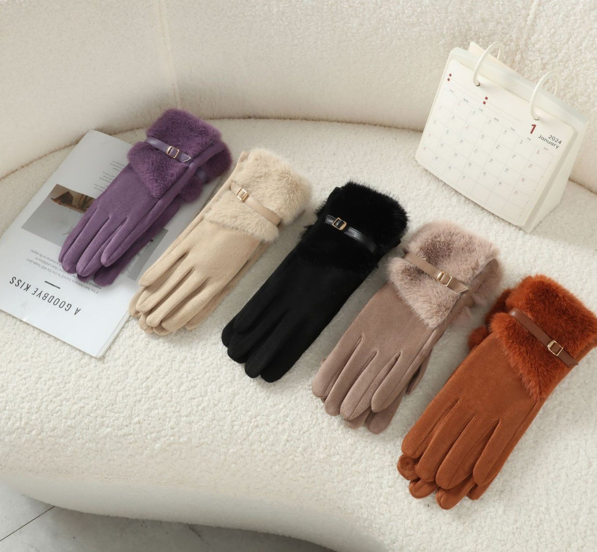 Brown Women's Faux-Leather Winter Gloves — Elegant Accessories