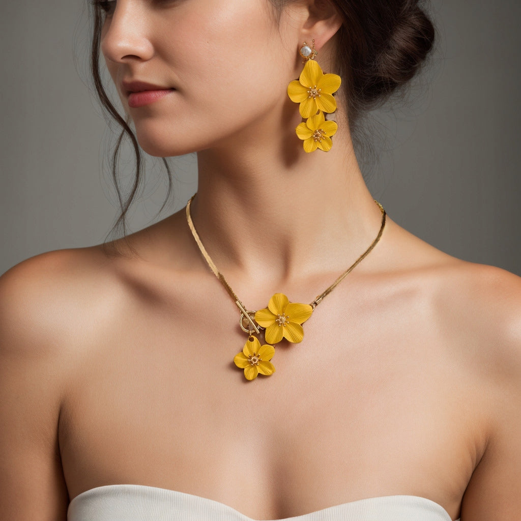 Necklace & Earrings & Bracelet Set – Yellow