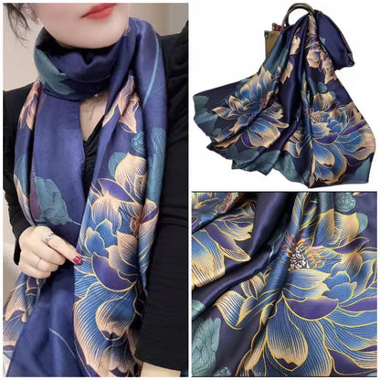 Silk-Effect Scarf 180 × 90 cm – Navy