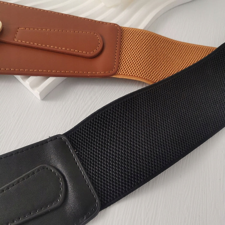 Women's Black Elastic and Faux Leather Belt — Elegant Coat Accessory