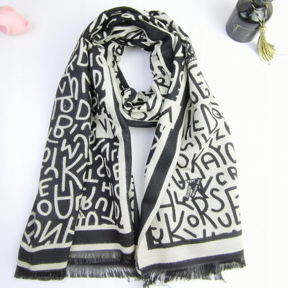 Damen-Winterschal 180 × 66 cm – grau und schwarz