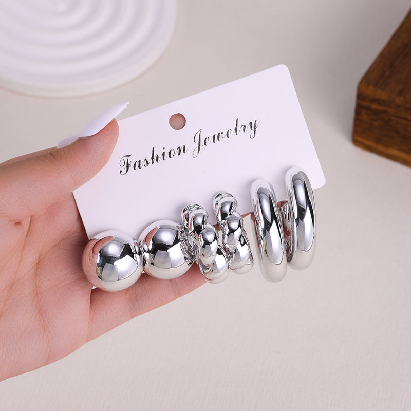 Elegant Women's Silver-Tone Stud Earring Set