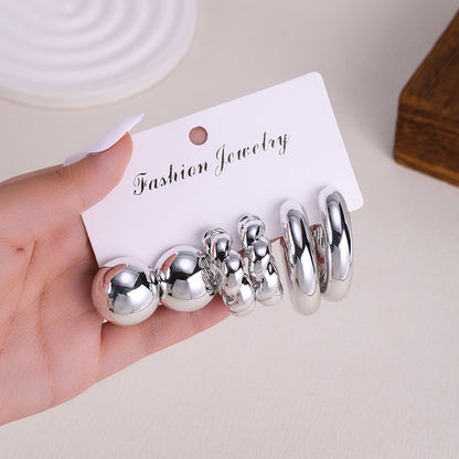 Elegant Women's Silver-Tone Stud Earring Set