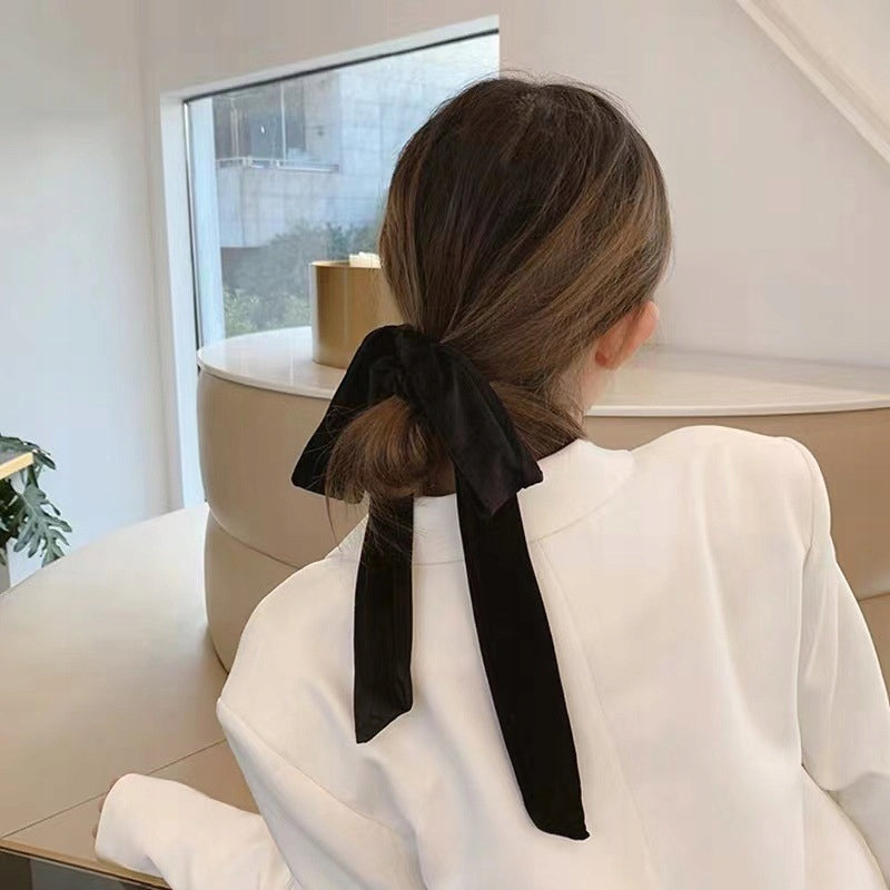 Hair Scrunchie with Bow – Black