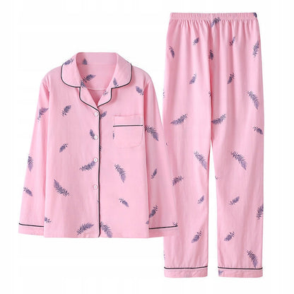 Pijama de mujer con botones – rosa, con plumas