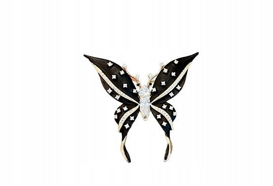 Broche papillon à zircons – doré et noir