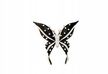 Broche papillon à zircons – doré et noir