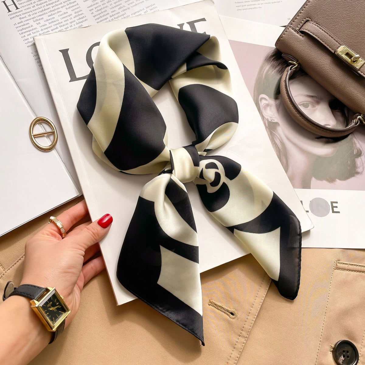Women's Printed Silky Square Scarf — Gift Idea, 70×70 cm