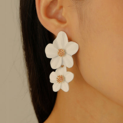 Flower Stud Earrings – White