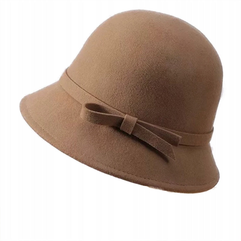 Women's Elegant Beige Cylindrical Bucket Hat to Wear with a Coat