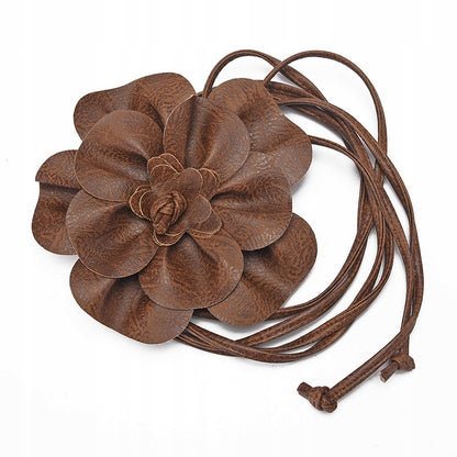 Flower Tie Belt – Brown