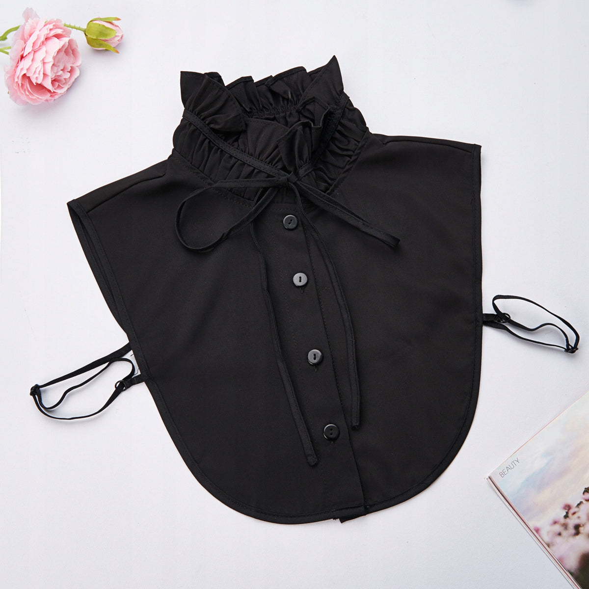 Women's Black Lace Detachable Shirt Collar with Button Fastening