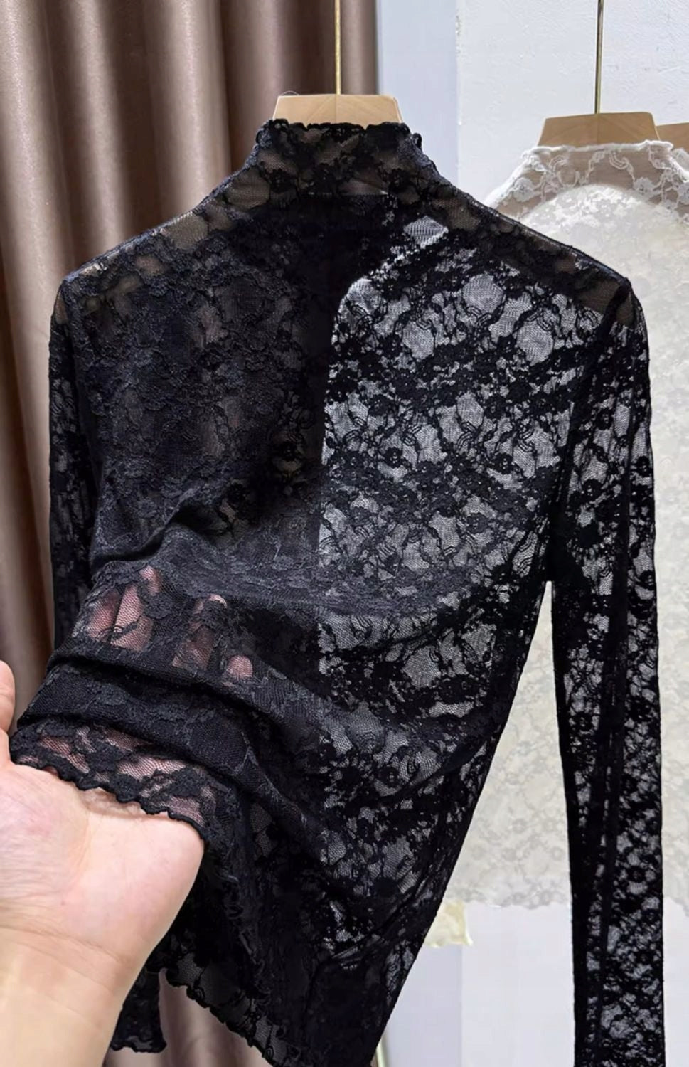 Black Openwork Lace Blouse IV