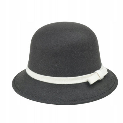 czarny KAPELUSZ damski typu BUCKET elegancki CYLINDER do płaszcza
