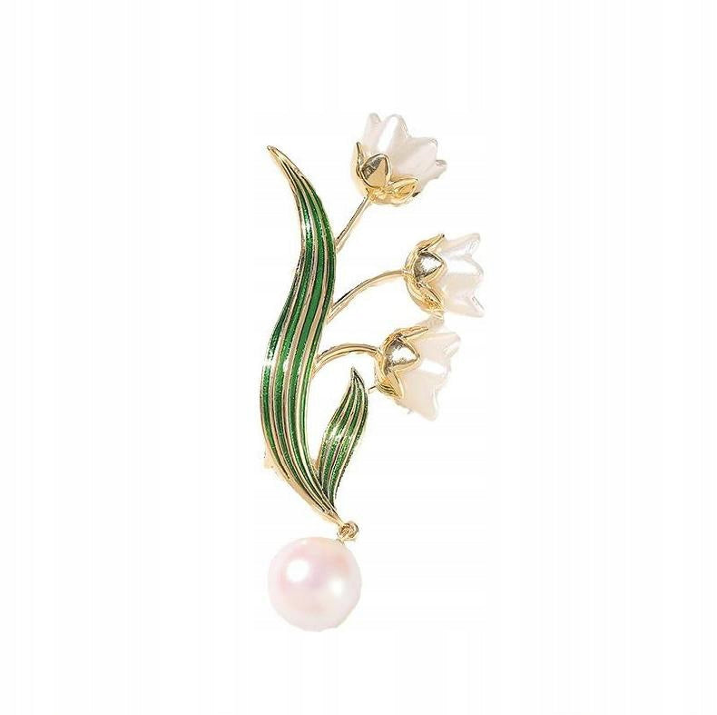 Brosche zwei Blumen mit Perlen – goldfarben