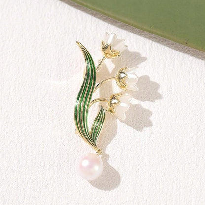 Brosche zwei Blumen mit Perlen – goldfarben