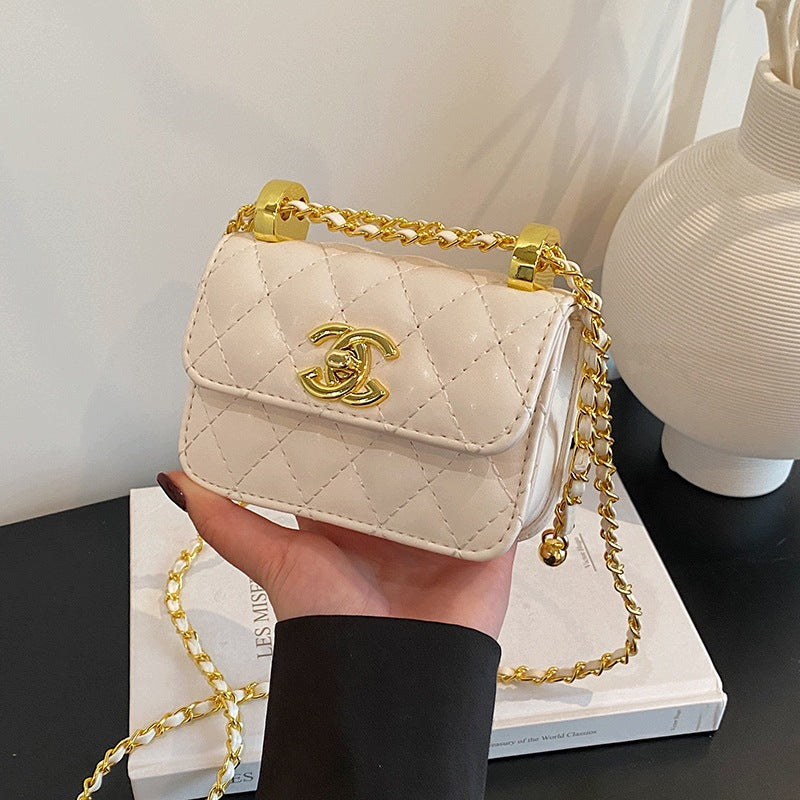 Women's Luxury Cream Mini Quilted Bag with a Chain Strap, 13×11×6 cm