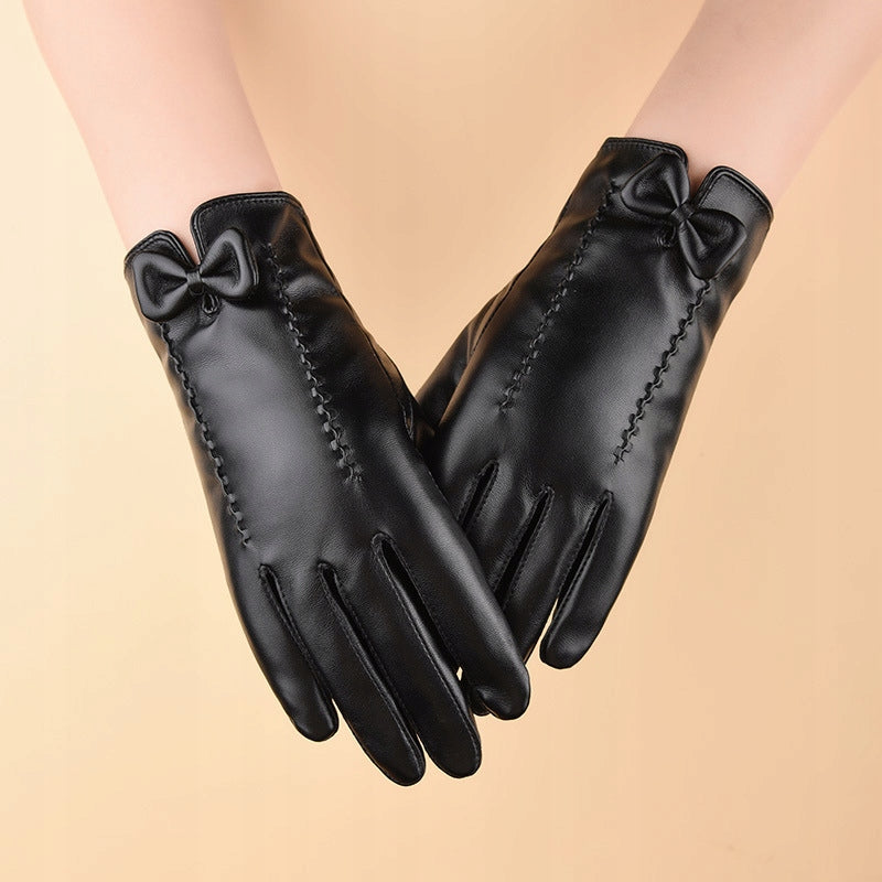 Women's Faux-Leather Gloves – Black