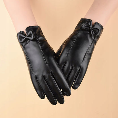 Women's Faux-Leather Gloves – Black