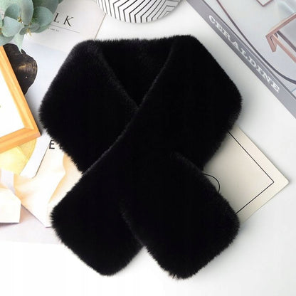 Fular din blană artificială 80 × 13 cm – negru