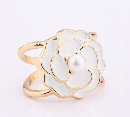 Anneau de foulard fleur – doré et blanc