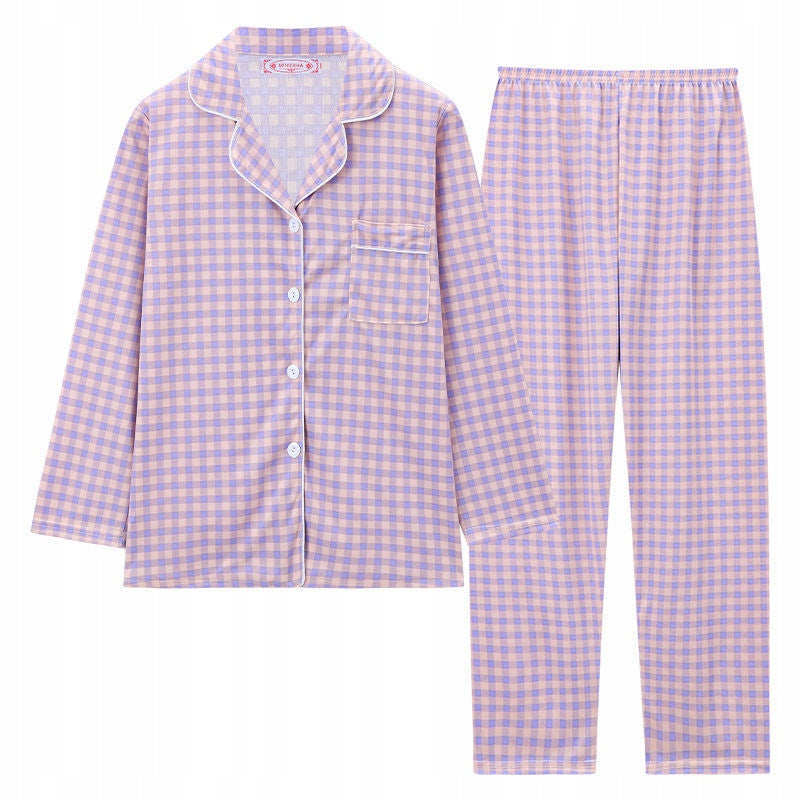 Pijama de mujer con botones – rosa, de cuadros