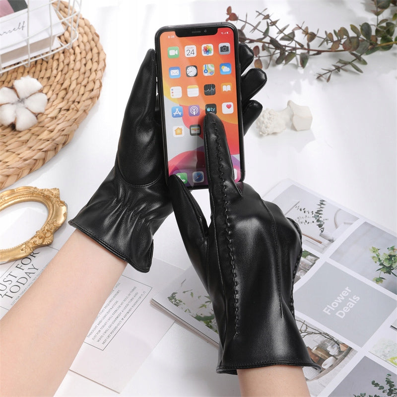 Women's Faux-Leather Gloves – Black