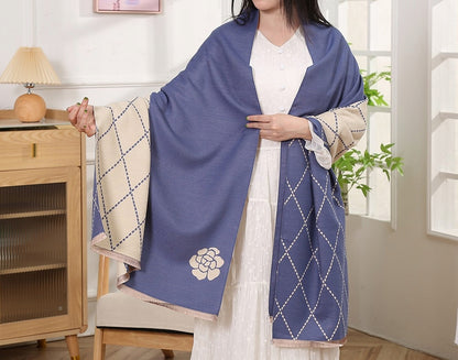 Damen-Winterschal 180 × 66 cm – beige und blau