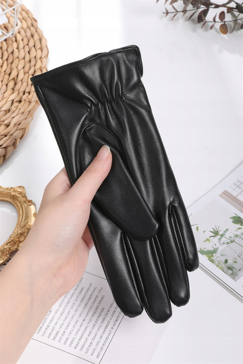 Women's Faux-Leather Gloves – Black